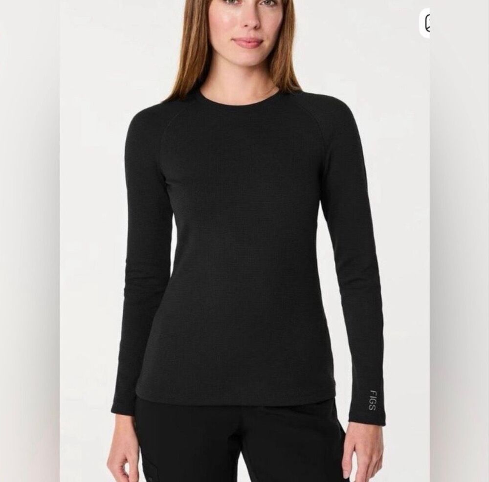 FIGS Waffle Knit Underscrub Crew Neck Black Womens XXL NWOT